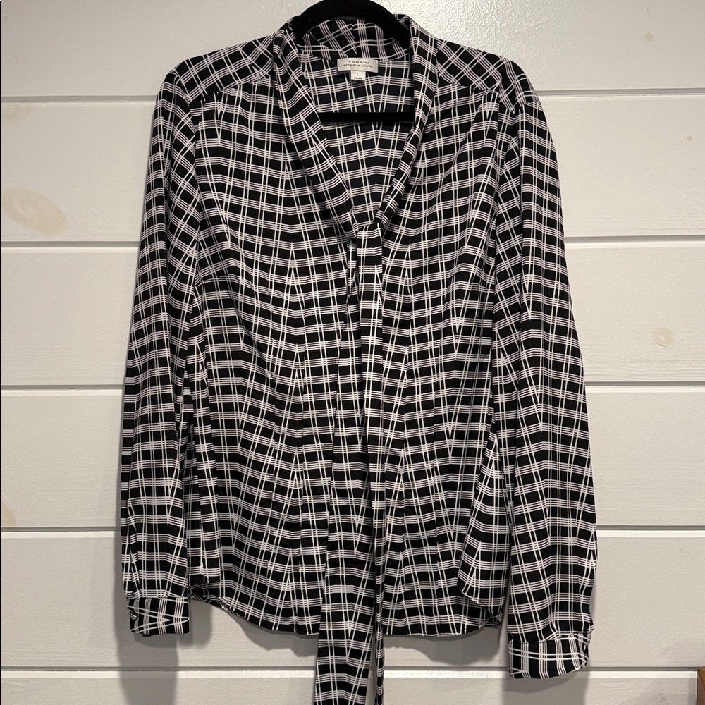 Tahari Black and White Plaid Button Down Shirt
